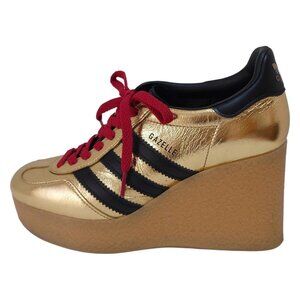 Authentic GUCCI GAZELLE Gold Black Synthetic Leather Sneakers bran714-111325